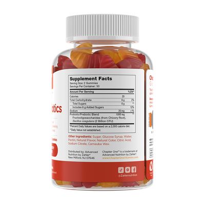 Chapter one by Zahlers, Kosher Probiotic Gummies, With Prebiotic, Raspberry Orange Flavor - 60 Gummies