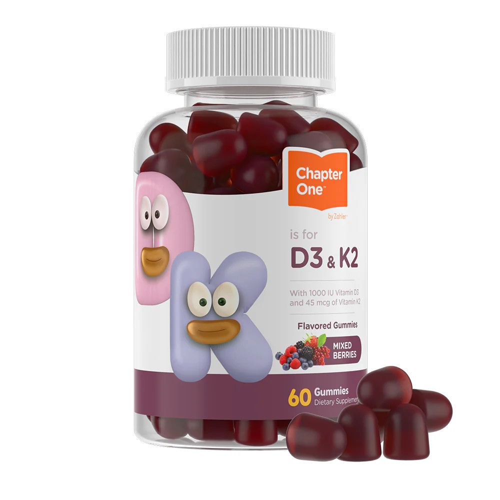 Chapter one by Zahlers, Kosher Vitamin D3 1000IU &amp; K2 45mcg, Mixed Berry Flavor - 60 Gummiess