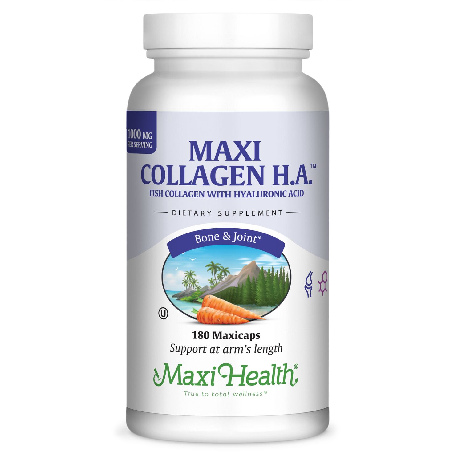 Maxi Health, Kosher Maxi Collagen H.A. With Hyaluronic Acid 1000mg - 180 Vegetarian Capsules