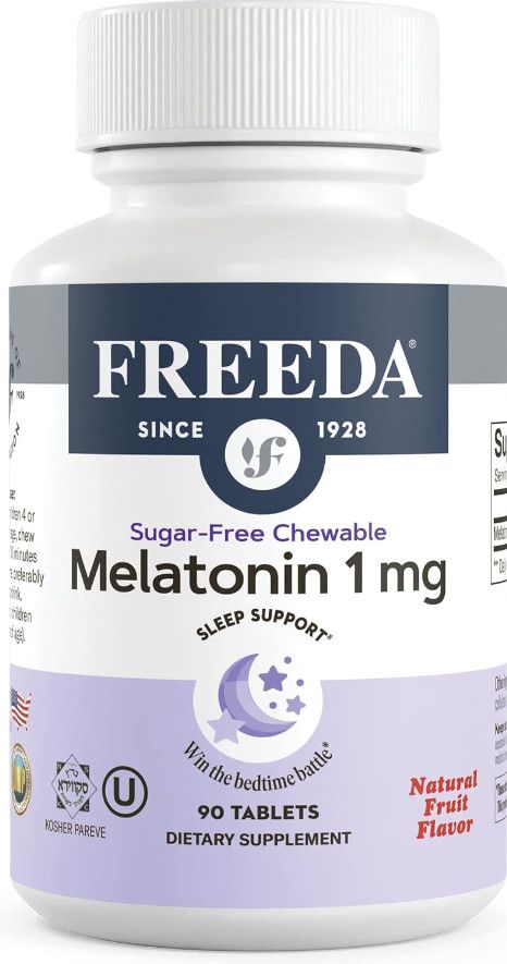 Freeda, Kosher Sugar-Free Melatonin 1 mg, Sleep Support, Natural Fruit Flavor - 90 Chewable Tablets