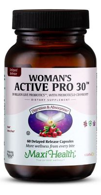 Maxi Health, Kosher Woman&#39;s Active Pro-30 (30 Billion Live Probiotics With Prebiotics &amp; Cranberry) - 60 Delayed Release Capsules