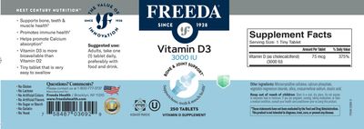 Freeda, Kosher Vitamin D3 3,000 IU (75 mcg), Bone &amp; Joint Support - 250 Tiny Tablets