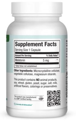 Maxi Health, Kosher MAXI MELATONIN 5mg - 100 Vegetarian Capsules - Certified Chometz Free