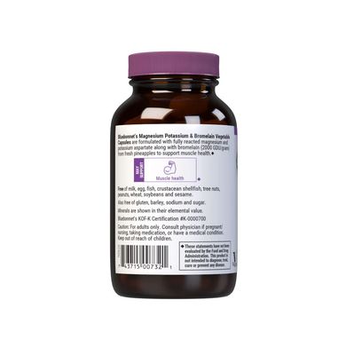 Bluebonnet, Kosher MAGNESIUM &amp; POTASSIUM + BROMELAIN, For Muscle Health - 60 Vegetarian Capsules