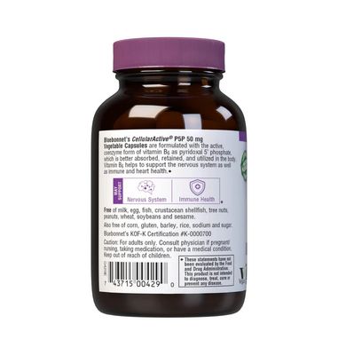 Bluebonnet, Kosher CellularActive P5P 50 mg, Coenzyme Form Of B6, For Nervous System &amp; Immune Health - 90 Vegetarian Capsules