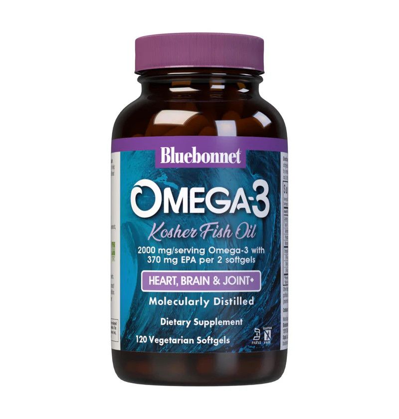Bluebonnet, Kosher OMEGA-3 Fish Oil 2000mg, For Heart + Brain &amp; Joint - 120 Softgels