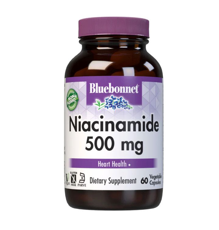 Bluebonnet, Kosher NIACINAMIDE 500mg, Heart Health - 60 Vegetarian Capsules