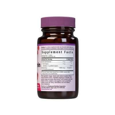 Bluebonnet, Kosher Earth Sweet METHYLCOBALAMIN 1000 mcg, Coenzyme Form Of Vitamin B12, For Energy &amp; Brain Health, Raspberry Flavor, Chewable - 60 Nuggets