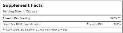 Maxi Health, Kosher Folic Acid, 1000mcg - 90 Vegetarian Capsules