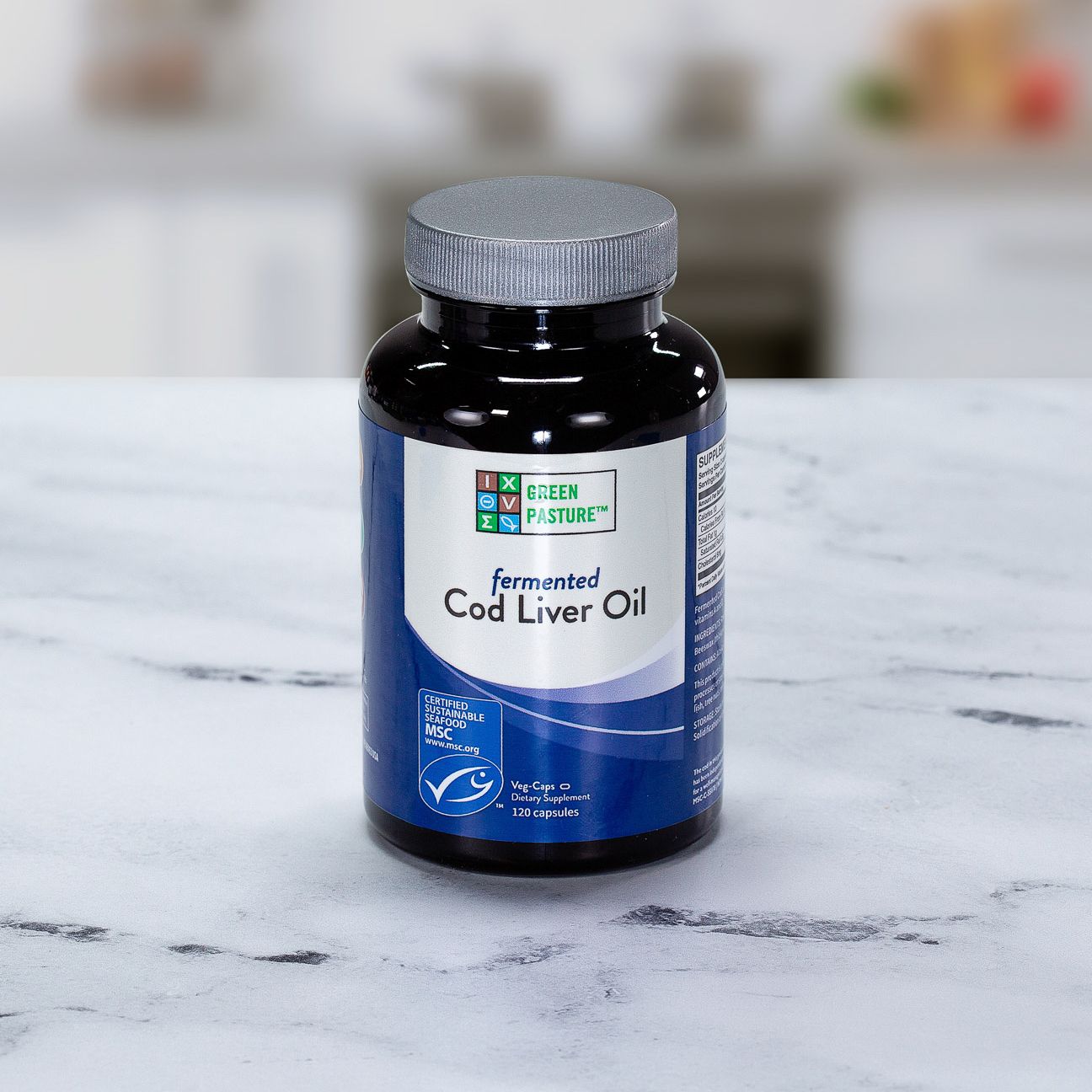 Green Pastures, Blue Ice, Fermented Cod Liver Oil - Non-Flavored - 120 Non-Gelatin Vegetarian Capsules