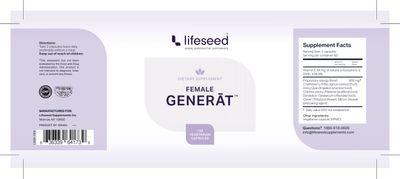 Lifeseed, Female Generat, Complete Reproductive &amp; Fertility Support - 120 Vegetarian Capsules