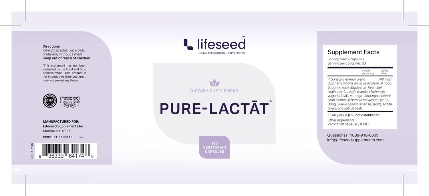 Lifeseed, Pure-Lactat, Clean Nursing Support - 120 Vegetarian Capsules