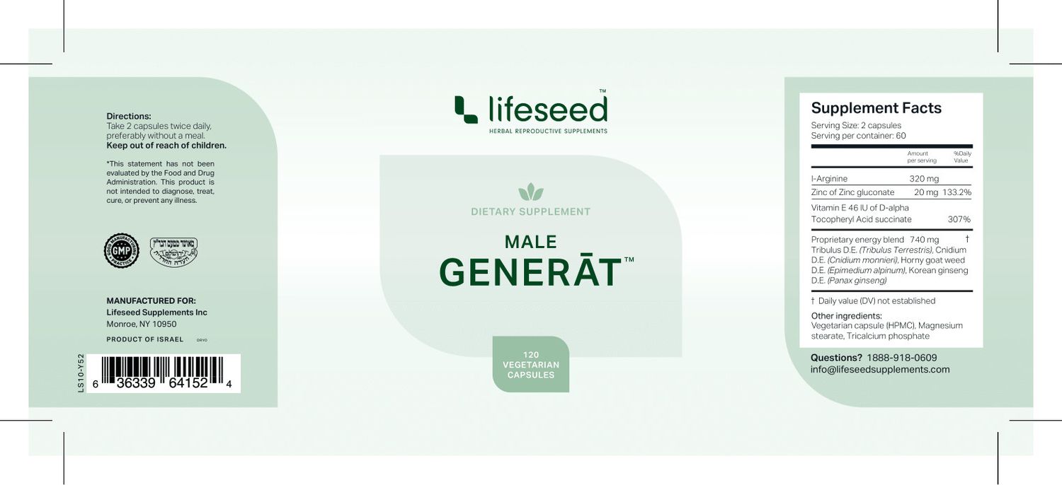 Lifeseed, Male-Generat, Complete Reproductive and Fertility Support - 120 Vegetarian Capsules
