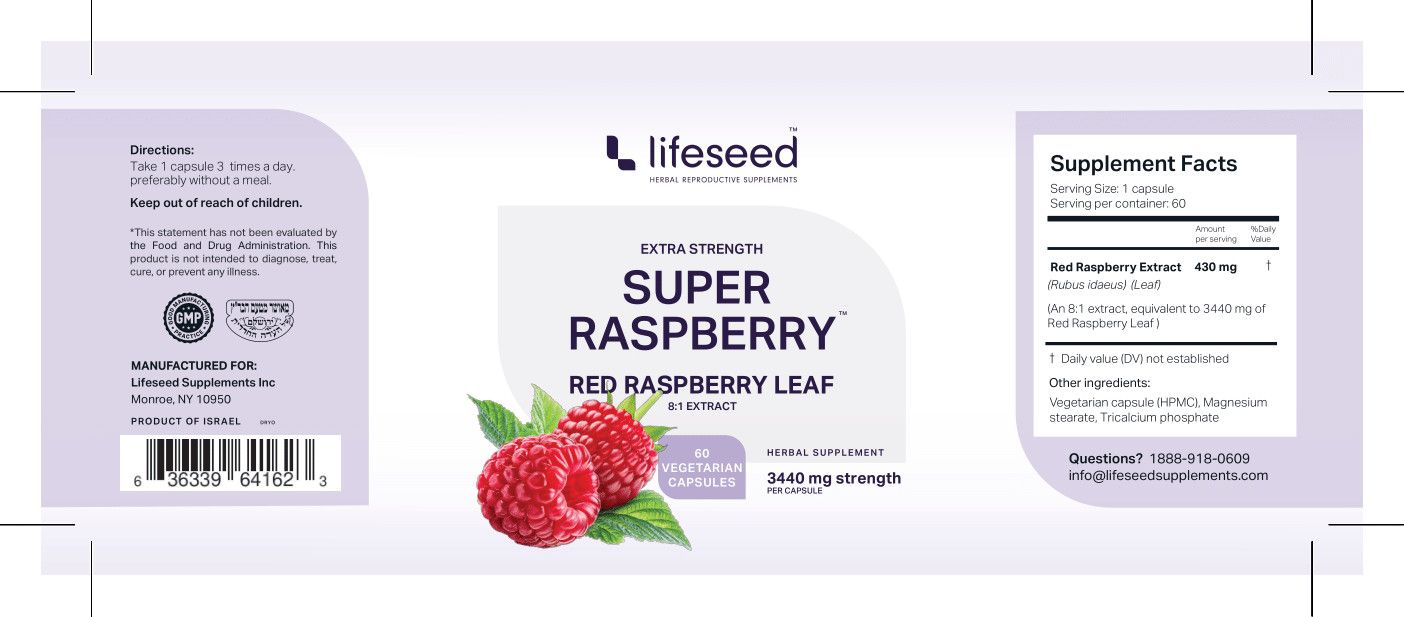 Lifeseed, EXTRA STRENGTH Super Raspberry, Red Raspberry Leaf 8:1 Extract - 60 Vegetarian Capsules