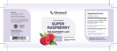 Lifeseed, EXTRA STRENGTH Super Raspberry, Red Raspberry Leaf 8:1 Extract - 60 Vegetarian Capsules