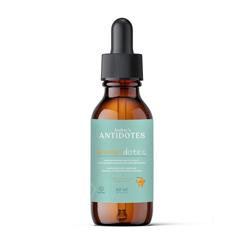 Actumus, Audrey&#39;s Antidotes, Kosher IMMUNIDOTES, Natural Mango Flavor, For Sore Throats &amp; Symptoms of Upper Respiratory Infections - 60ml