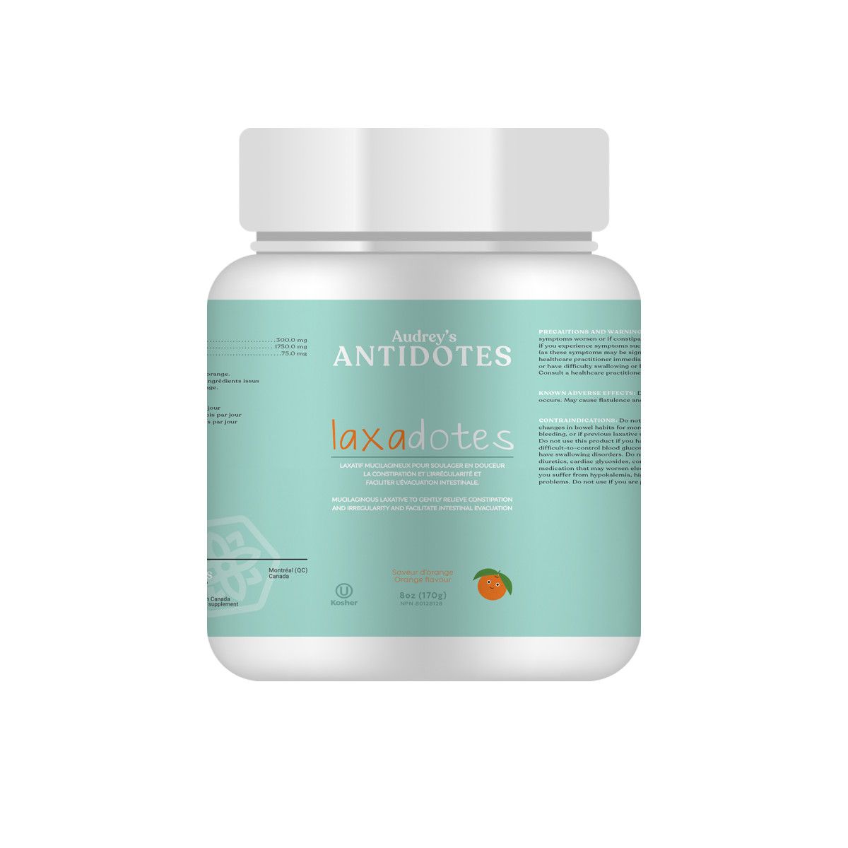 Actumus, Audrey&#39;s Antidotes, Kosher LAXADOTES, Natural Orange Flavor, Mucilaginous Laxative For Constipation &amp; Irregularity &amp; Facilitate Intestinal Evacuation - 8oz (170g)