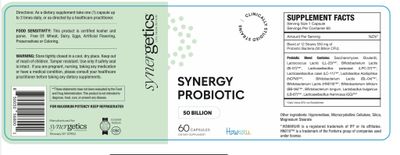 Synergetics, Kosher SYNERGY PROBIOTIC 50 Billion CFU - 60 Vegetarian Capsules