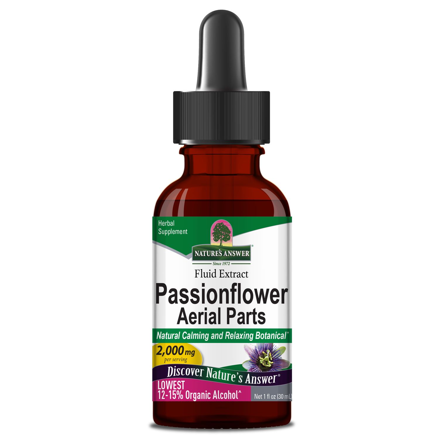 Natures Answer, Kosher Passionflower Extract, Low Alcohol, Liquid Tincture - 30 mL (1 fl. oz.)