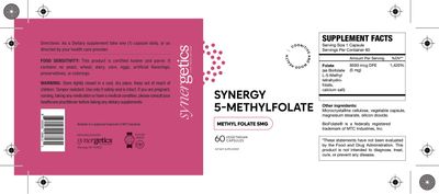 Synergetics, Kosher Synergy 5-Methylfolate 5mg, For Cognitive &amp; Mood Health - 60 Vegetarian Capsules