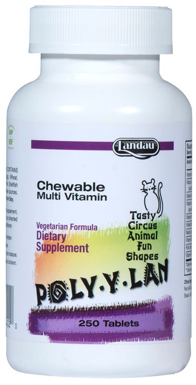 Landau, Kosher POLY-Y-LAN Chewable Multi Vitamin, WITHOUT Iron - 250 Tablets