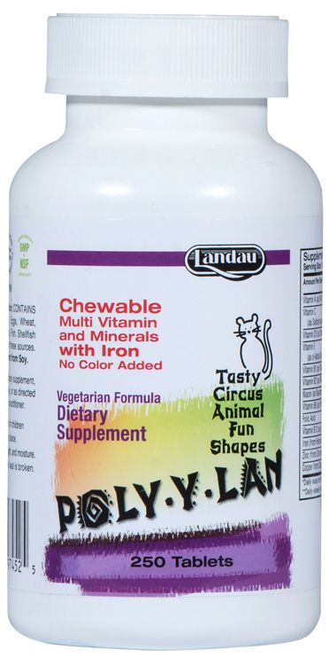 Landau, Kosher POLY-Y-LAN Chewable Multi Vitamin &amp; Minerals, With Iron - 250 Tablets