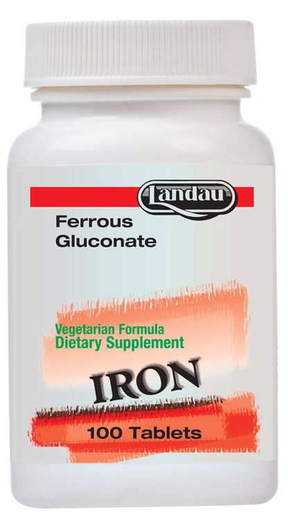 Landau, Kosher IRON (Ferrous Gluconate) 27mg - 100 Tablets