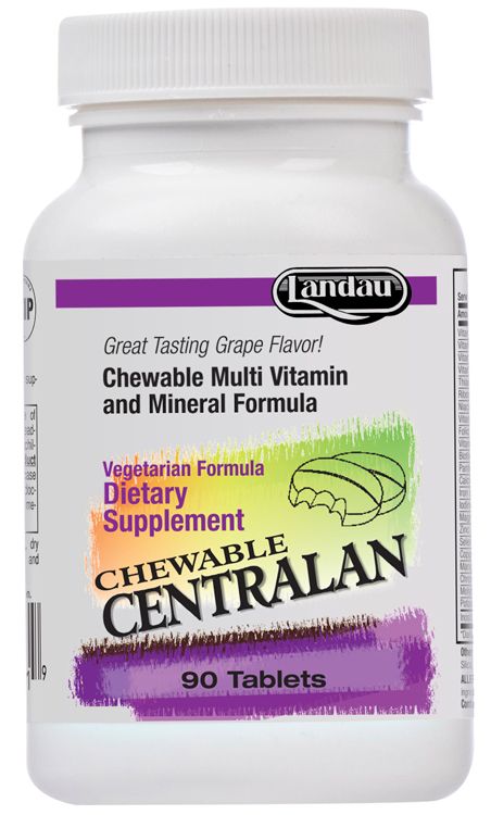 Landau, Kosher CHEWABLE CENTRALAN Multi Vitamin &amp; Mineral, Grape Flavor - 90 Tablets