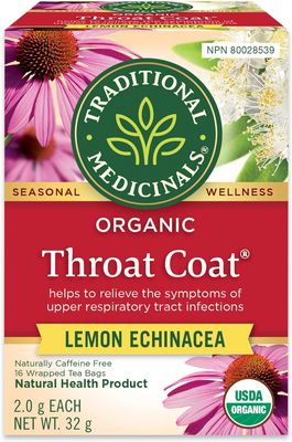 Traditional Medicinals, Organic Throat Coat Lemon Echinacea - 16 Tea Bags
