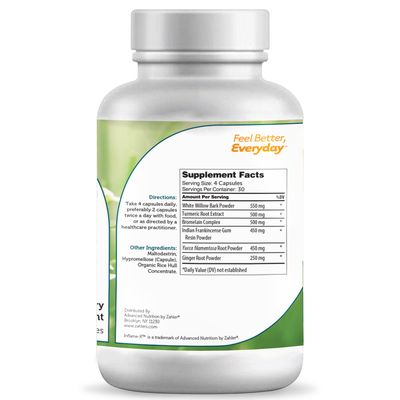 Zahlers, Kosher Inflame-X, Inflammatory Response &amp; Pain Support (with Turmeric) - 120 Vegetarian Capsules