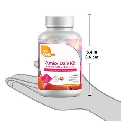 Zahlers, Kosher Junior D3 &amp; K2 (Vitamin D3 2000IU &amp; Vitamin K2 30mcg), Peach Apricot Flavor - 90 Chewable Tablets