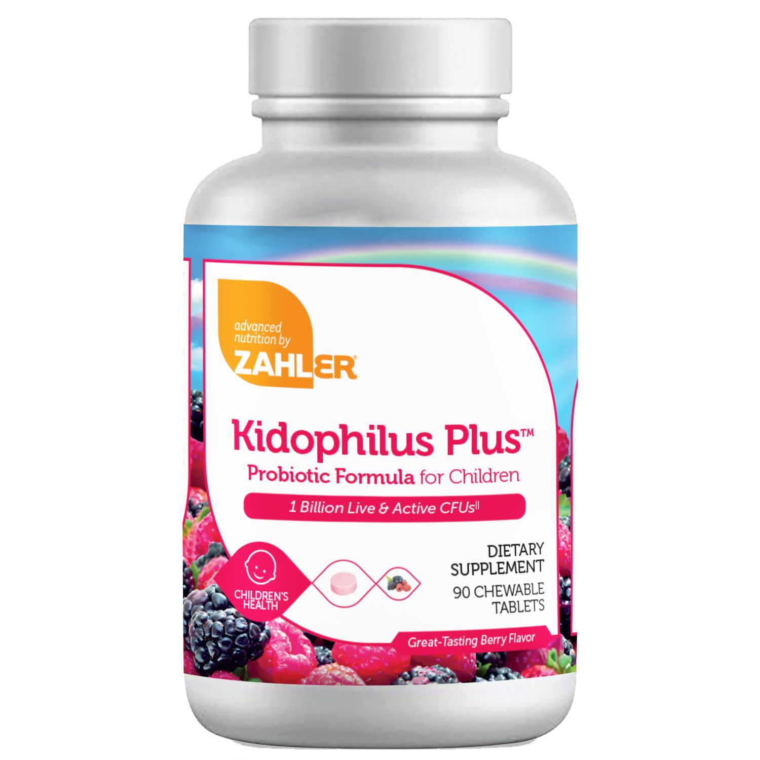 Zahlers, Kosher Kidophilus Plus &quot;1 Billion&quot;, Probiotic Berry Flavor  - 90 Chewable Tablets