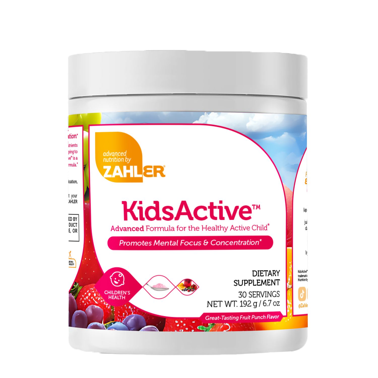 Zahlers, Kosher Kids Active Powder, Focus &amp; Concentration Fruit Punch Flavor -  6.7 oz (129 g)