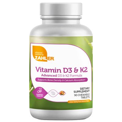 Zahlers, Kosher Vitamin D3 &amp; K2 Peach Apricot Flavor - 90 Chewable Tablets