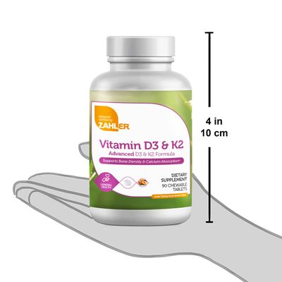 Zahlers, Kosher Vitamin D3 &amp; K2 (Vitamin D3 5000IU &amp; Vitamin K2 120mcg), Peach Apricot Flavor - 90 Chewable Tablets