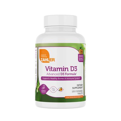 Zahlers, Kosher D3 Chewable 2000 IU Orange Flavor - 120 Chewable Tablets