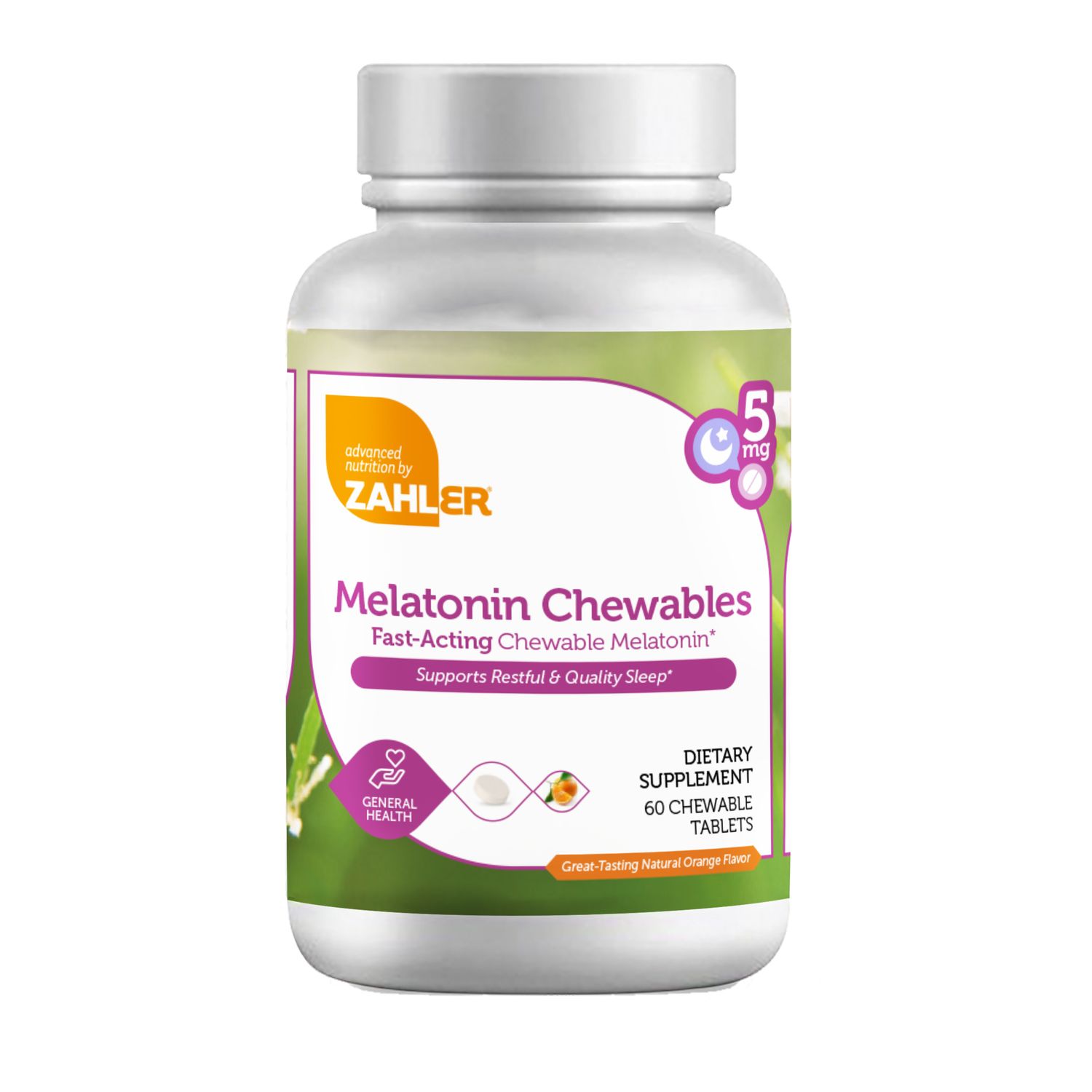 Zahlers, Kosher Melatonin 5mg, Orange Flavor - 60 Chewable Tablets