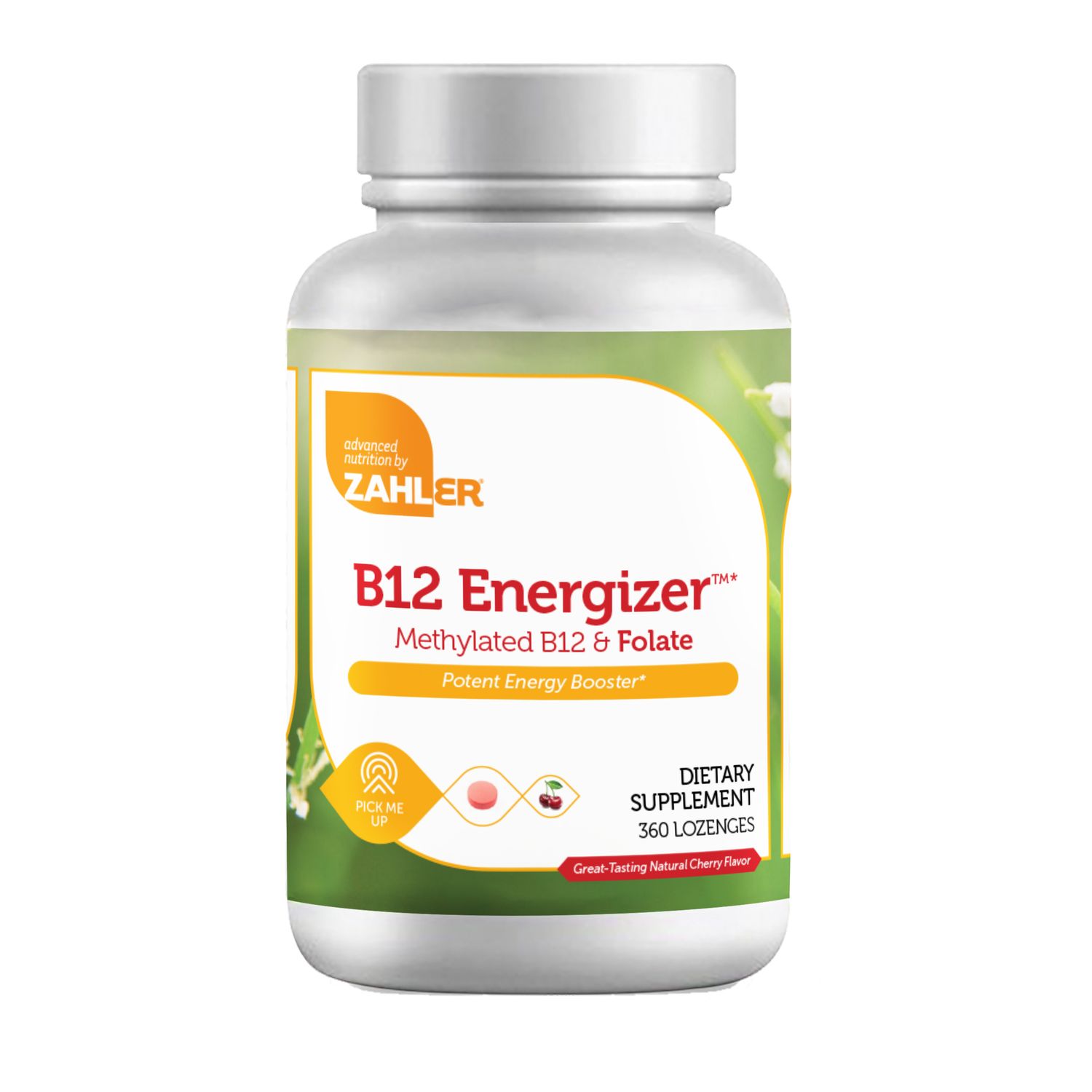 Zahlers, Kosher B12 Energizer (1000 mcg) Methylcobalamin, With Folic Acid, Cherry Flavor, Chewable - 360 Lozenges