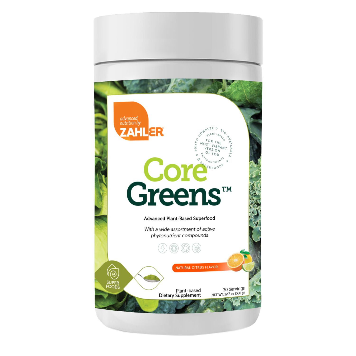 Zahler, Kosher Core Greens Powder, Advanced Plant-Based Superfood, Citrus Flavor - 12.2 Oz