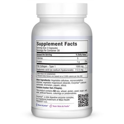 Maxi Health, Kosher Maxi Collagen H.A. With Hyaluronic Acid 1000mg - 90 Vegetarian Capsules