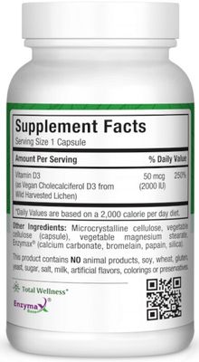 Maxi Health, Kosher VEGAN D3 2000 (Vitamin D3 2000 IU) - 60 Vegetarian Capsules