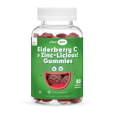 Maxi Health, Kosher MaxiYum, Elderberry C &amp; Zinc Licious Gummies, Cherry Flavor - 60 Gummies