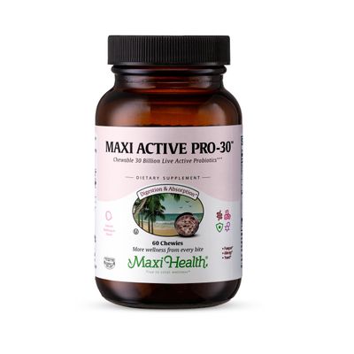Maxi Health, Kosher Maxi Active Pro-30, 30 Billion Live Active Probiotics, Bubblegum Flavor - 60 Chewies