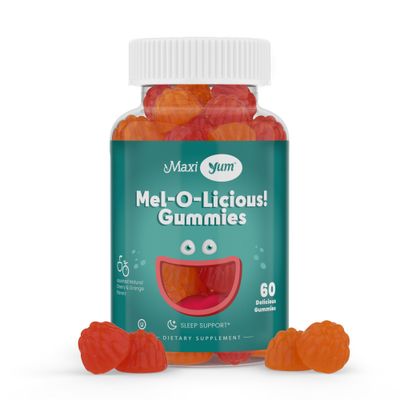Maxi Health, Kosher MaxiYum, Mel O Licious Gummies 1 mg, Assorted Natural Cherry &amp; Orange Flavor - 60 Gummies