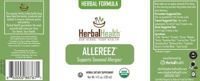 Herbal Health, Herbal Formula, Kosher ALLEREEZ, Supports Seasonal Allergies, Liquid - 4 fl. oz. (120 mL)