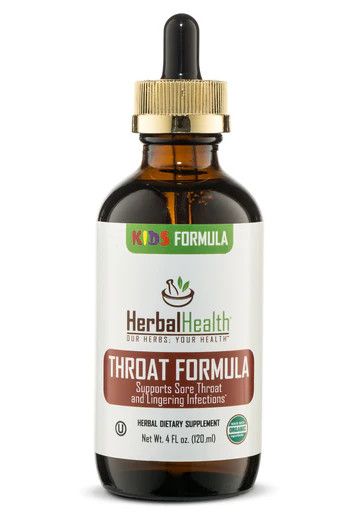 Herbal Health, Kids Formula, Kosher THROAT FORMULA, Supports Sore Throat &amp; Lingering Infections, Liquid - 4 fl. oz. (120 mL)