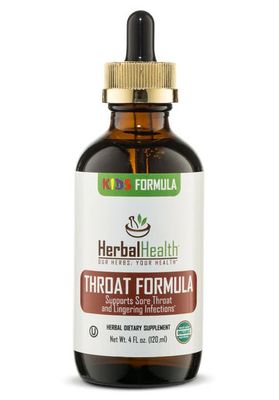Herbal Health, Kids Formula, Kosher THROAT FORMULA, Supports Sore Throat &amp; Lingering Infections, Liquid - 4 fl. oz. (120 mL)