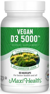 Maxi Health, Kosher Vegan D3 5000 IU with K2 - 60 Vegetarian Capsules