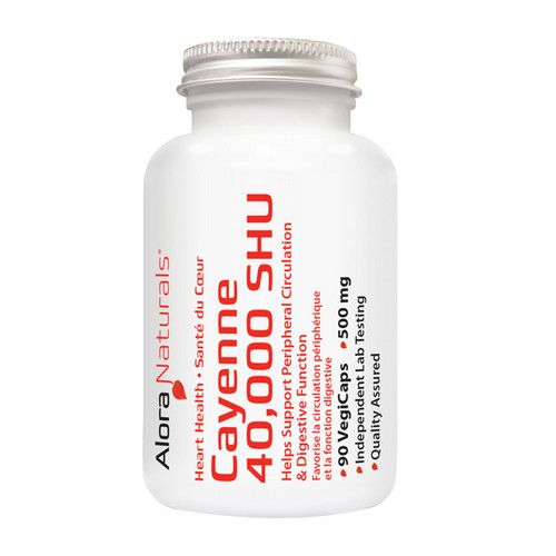 Alora Naturals, Cayenne 40,000 SHU- 500mg, Helps Support Peripheral Circulation &amp; Digestive Function - 90 Vegetarian Capsules