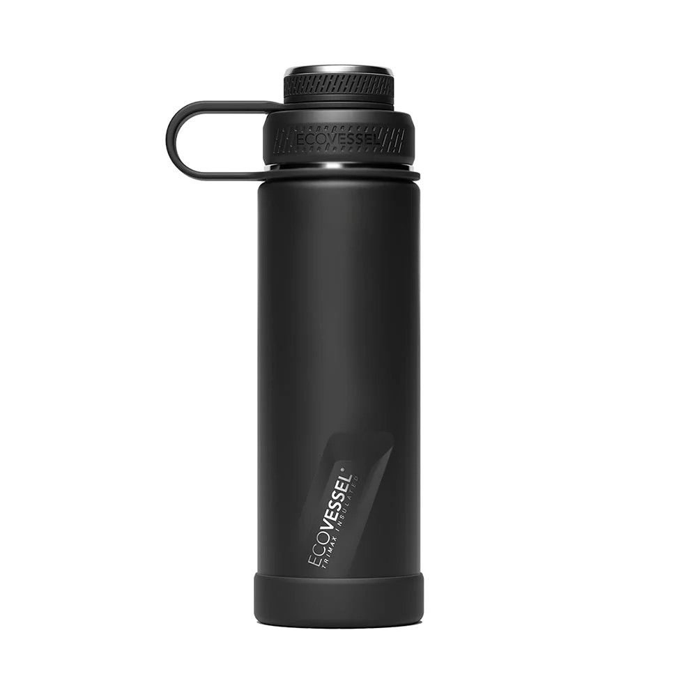 Eco Vessel, The BOULDER Stainless Steel, Water Bottle with Screw Top &amp; Strainer, Black Shadow - 591 mL (20 oz.)